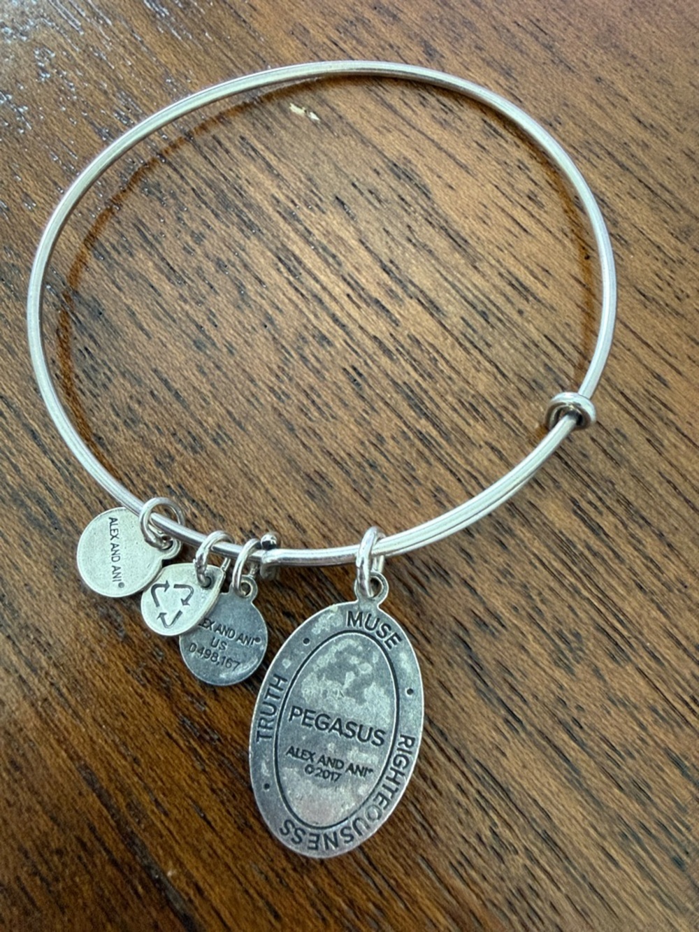 Alex and Ani Silver Charm Bangle with Blue and Silver Beaded Bracelet - Picture 3 of 3